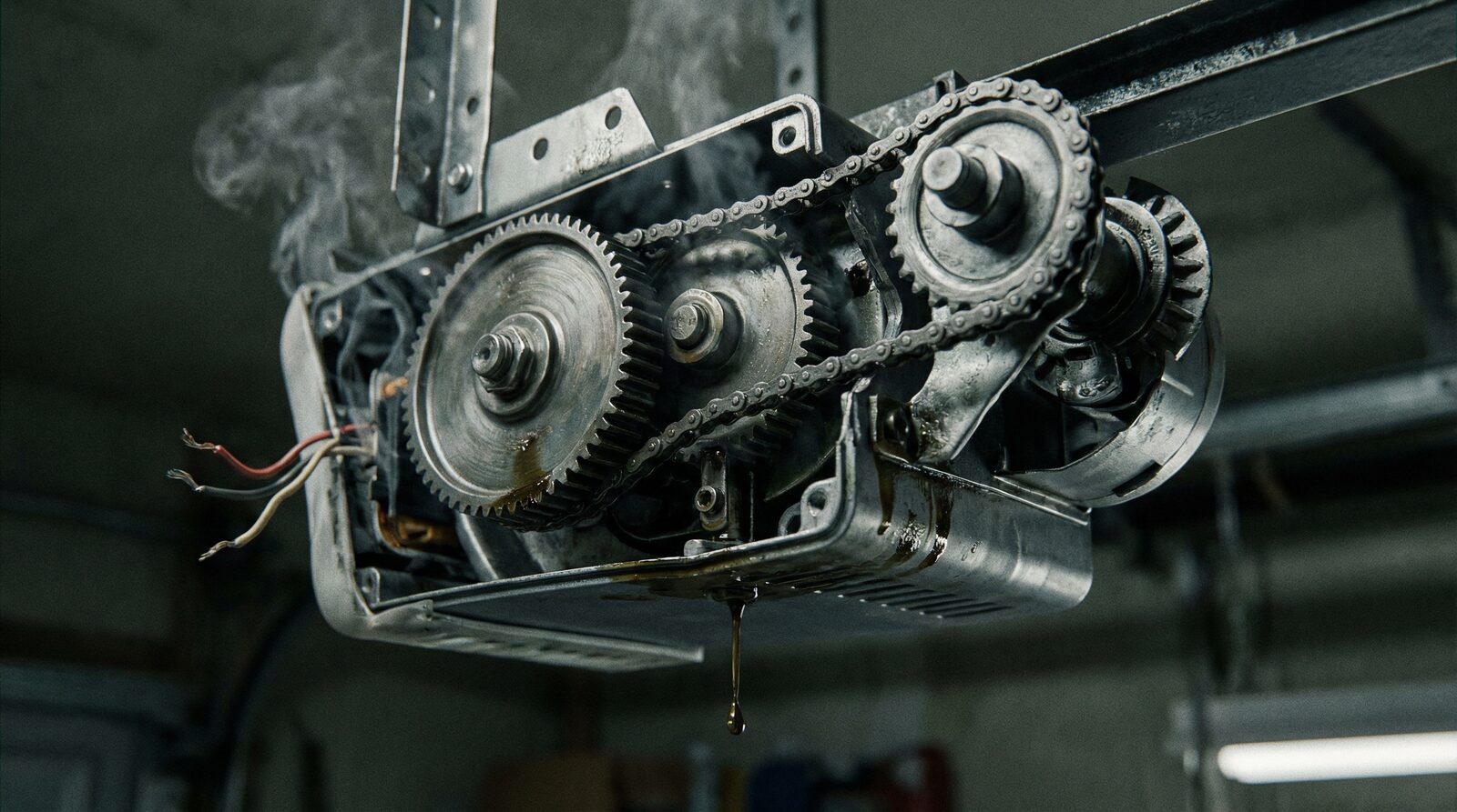 Garage door opener motor under strain from broken spring