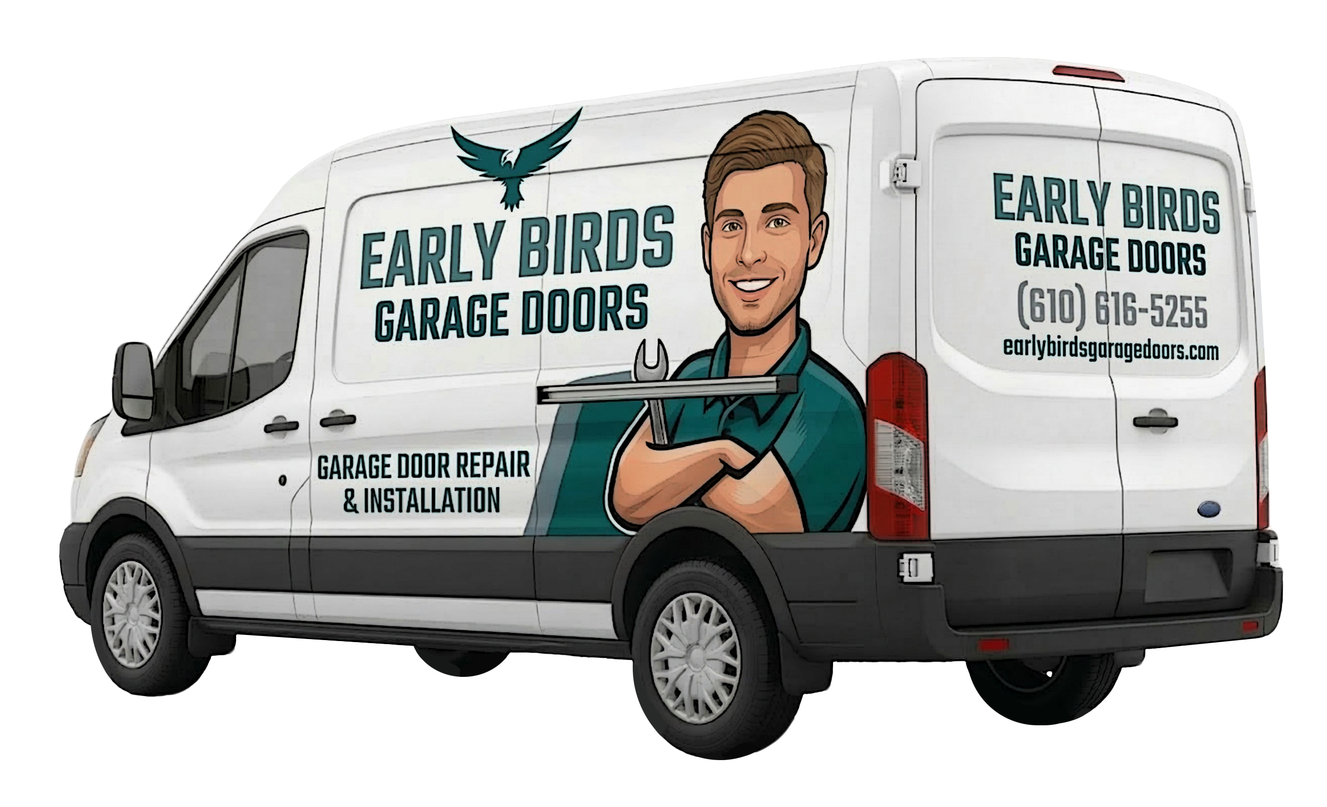 Early Birds Garage Doors branded service van fully equipped for same-day garage door repair and installation.